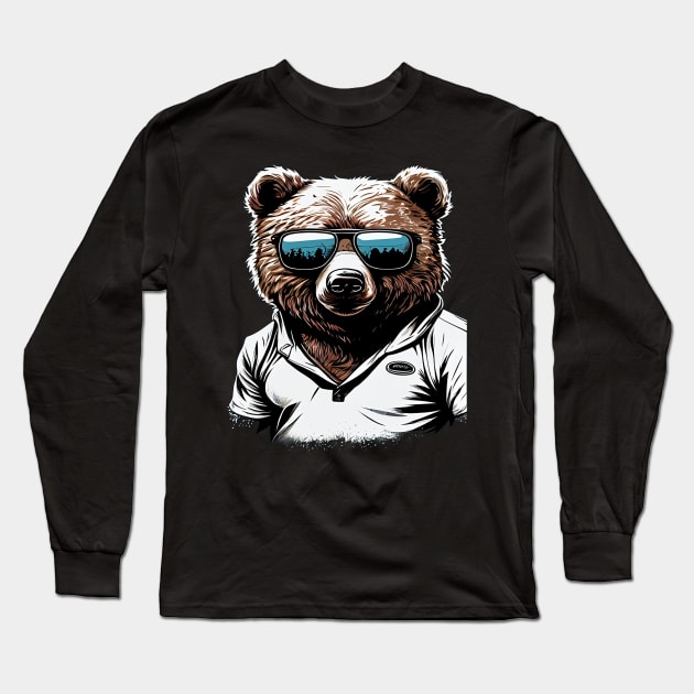 Bear Wearing Sunglasses Long Sleeve T-Shirt by AI INKER